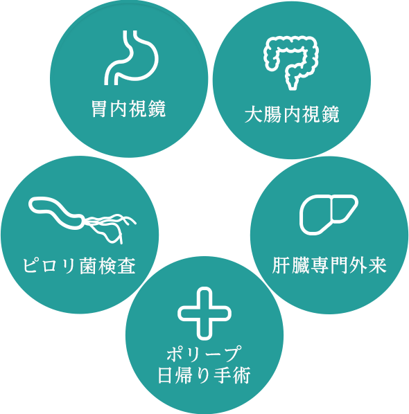 胃内視鏡、大腸内視鏡、日帰り手術、ピロリ菌検査、肝臓専門外来